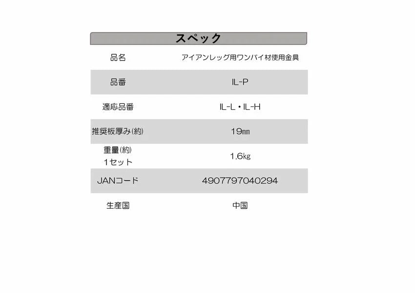 アイアンレッグ用ワンバイ材使用金具 ×5