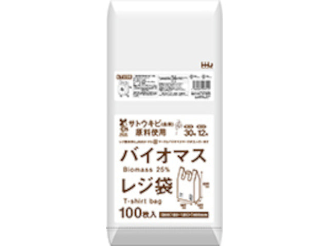 ハウスホールドジャパン バイオマス配合25%レジ袋30号白 TU30 100枚 ×1