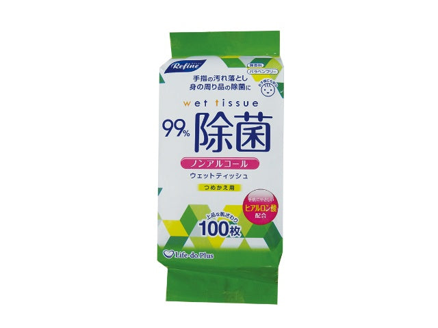 ライフ堂 LD-107 リファイン ノンアルコール ウェットティッシュ 詰替 100枚 × 1