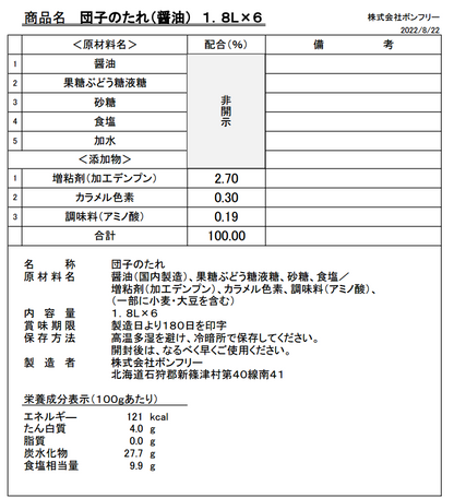 【送料込み】常温　醤油たれ（1800g）×2