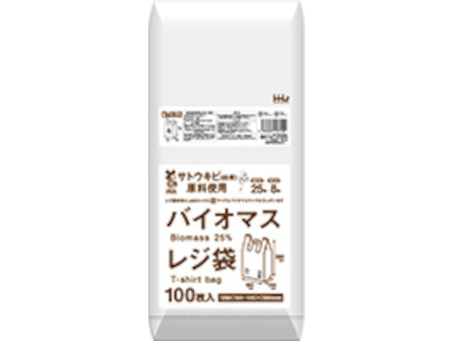 ハウスホールドジャパン バイオマス配合25％レジ袋25号白 TU25 100枚　×1