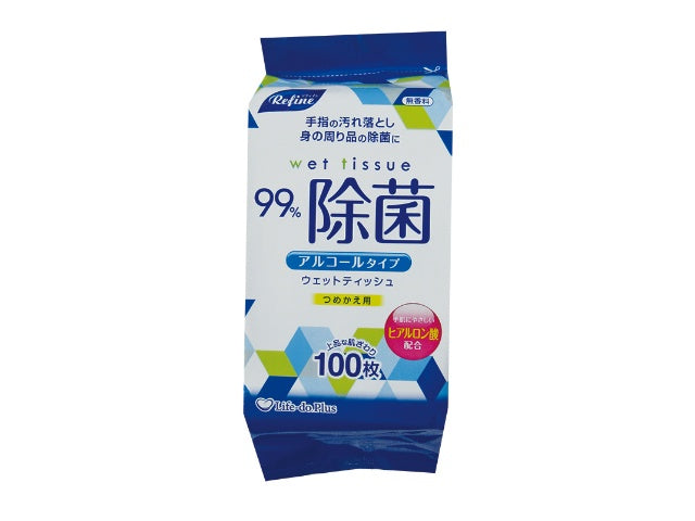 ライフ堂 LD-103 リファイン アルコール除菌 ウェットティッシュ 詰替 100枚  × 1